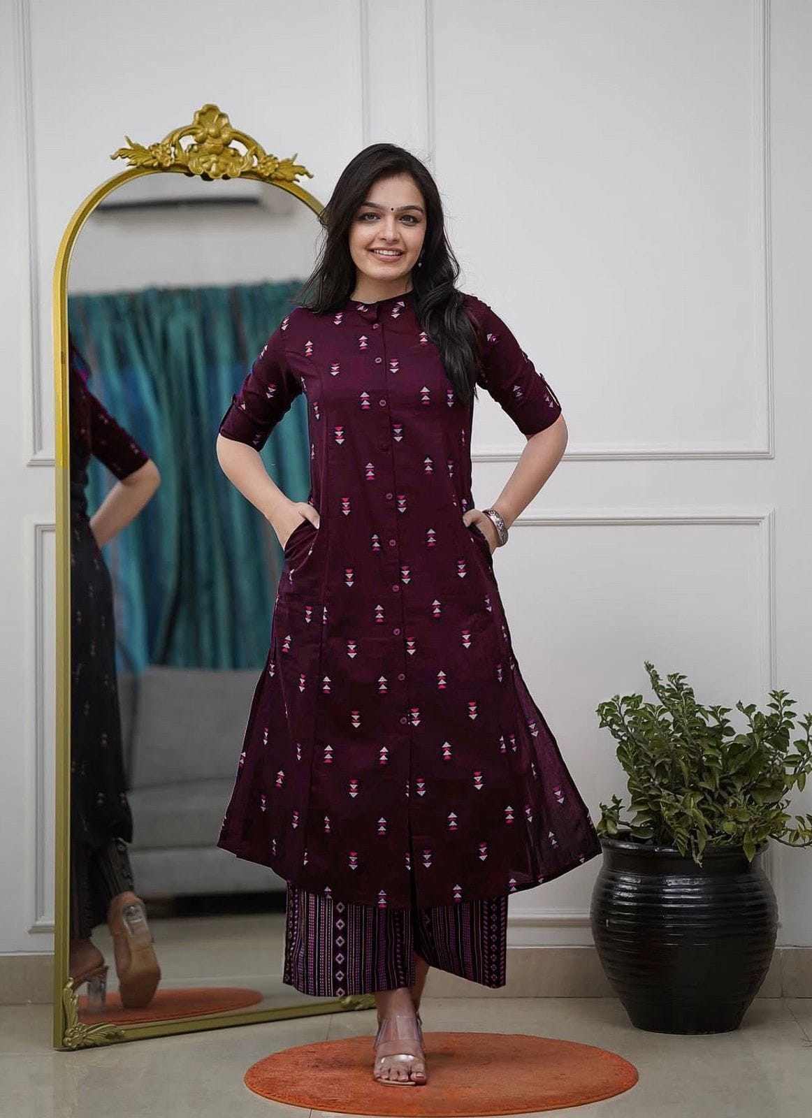 Reyon Foil Work Straight Salwar Set